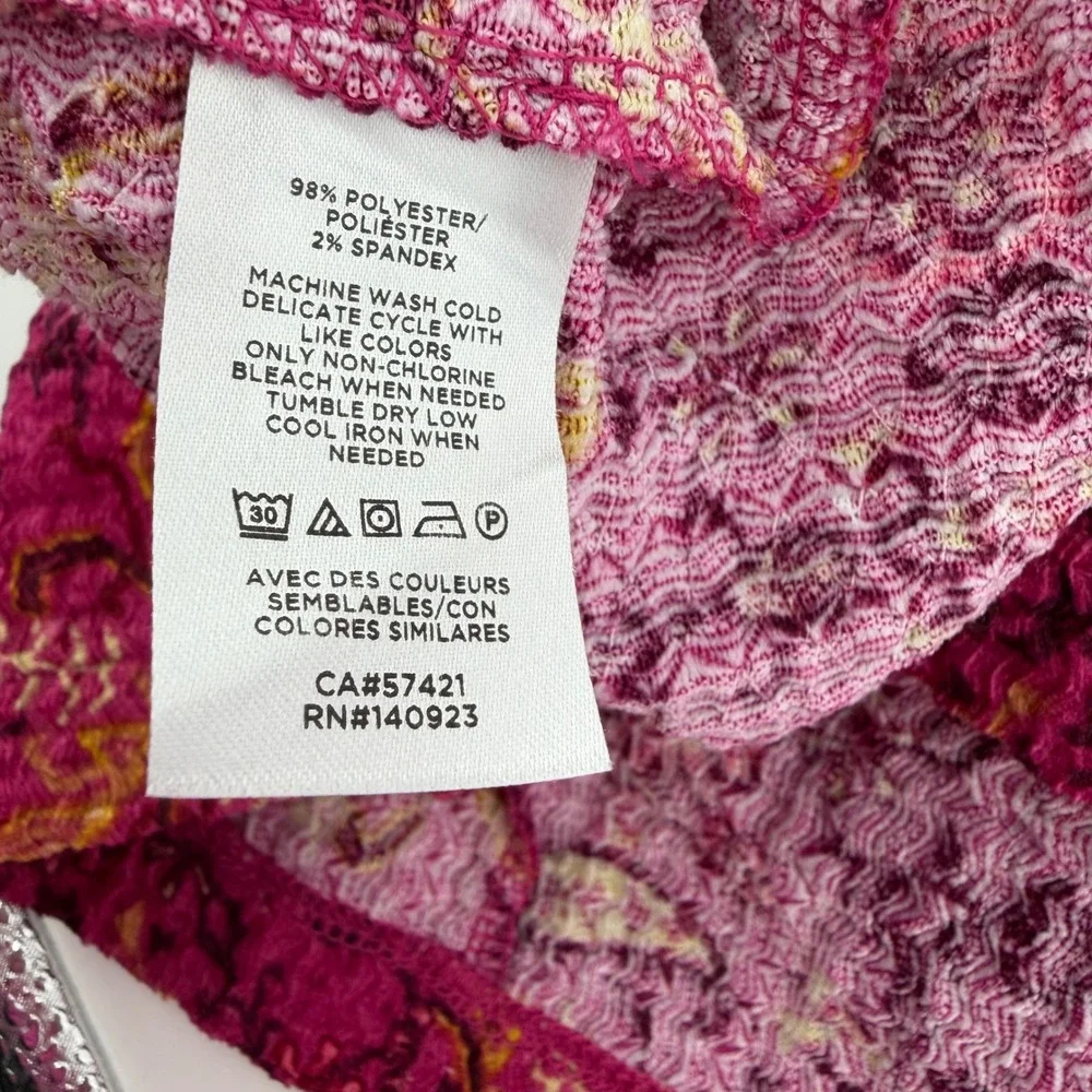 LOFT Womens Medium Magenta Paisley Floral Mock Neck Puff Sleeve Blouse Top